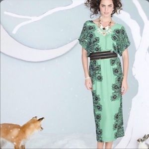 Corey Lynn Calter mint green with peacock print dress from Anthropologie
